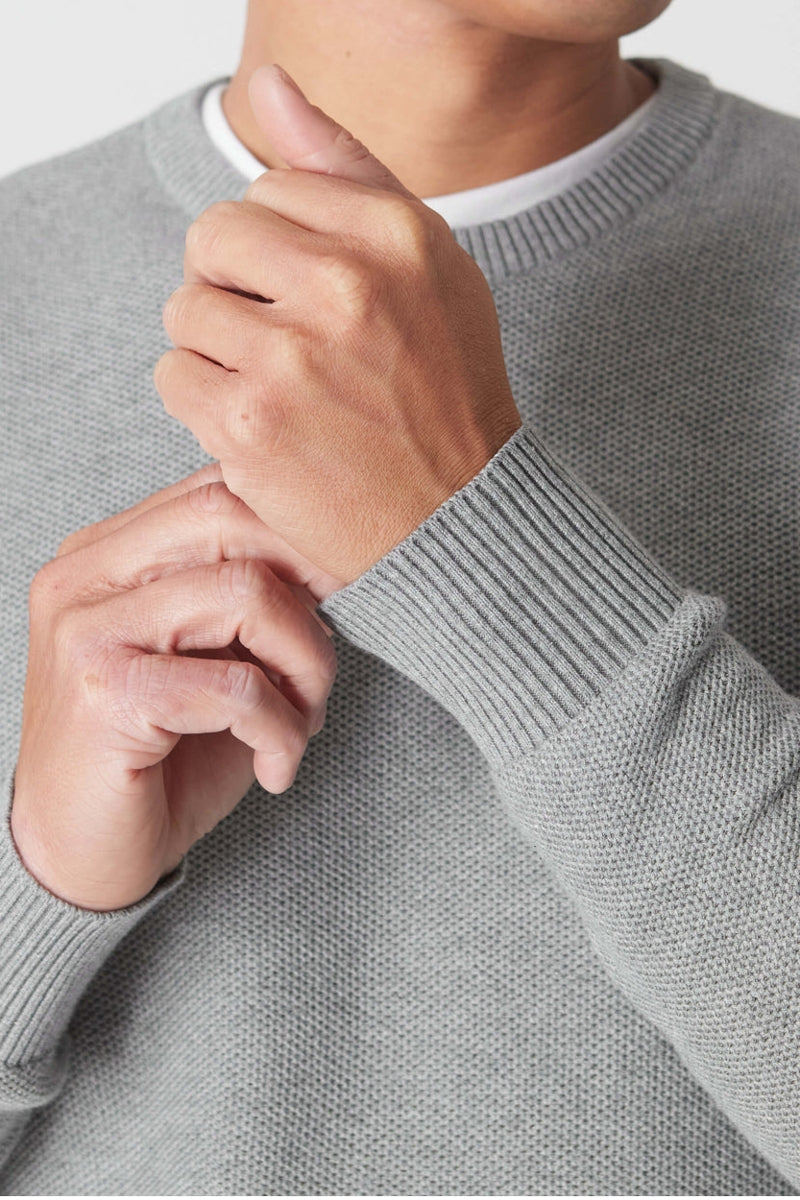 Faire,True Classic, True Classic Heather Grey Pique Crew Sweater, Grey, Large-40-TagL