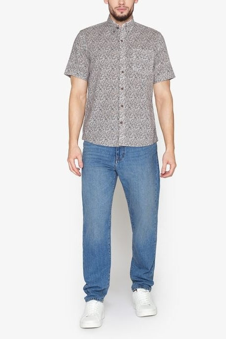 Wholesale,Signal Clothing, Signal Clothing Navy/Tan Multi Leaf Print Shirt, Blue, Small-44-TagS