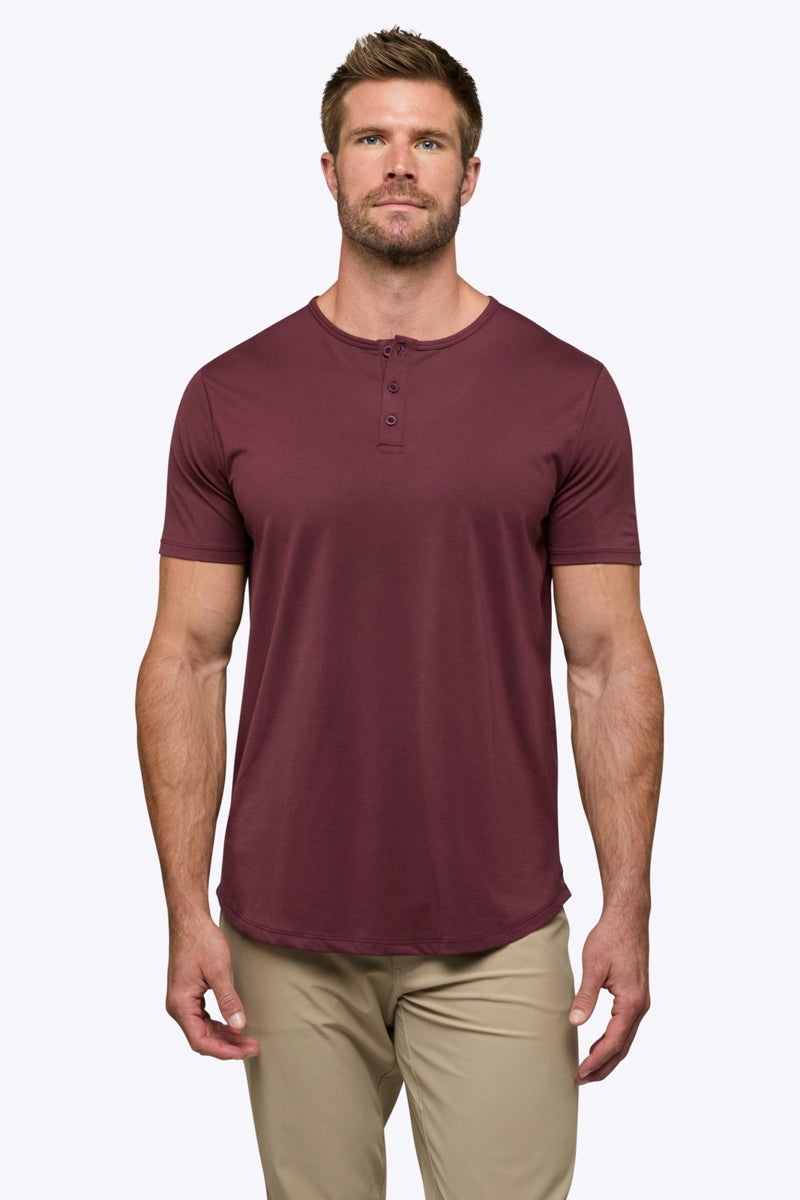 Wholesale,CUTS, CUTS Maroon Curve-Hem Henley, Red, Small-39-TagSExtra Large-48-TagXLExtra Extra Large-50-TagXXL