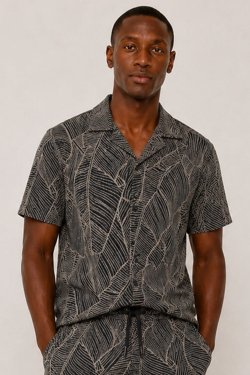 Wholesale,SUNSET X VINE, SUNSET X VINE Black Knit Textured Printed Shirt, Black, Large-48-TagL