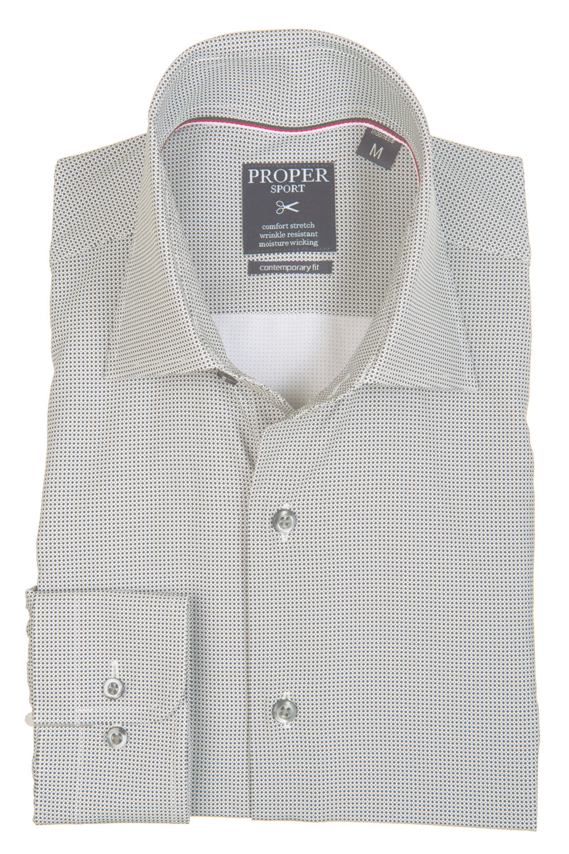 Proper Sport Light Grey Geo Print Four-way Stretch Dress Shirt