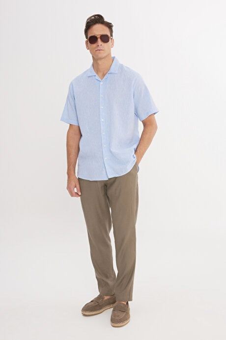 Wholesale,Altinyildiz Classics, Altinyildiz Classics Blue Linen/Cotton Blend Shirt, Blue, Medium-45-TagM