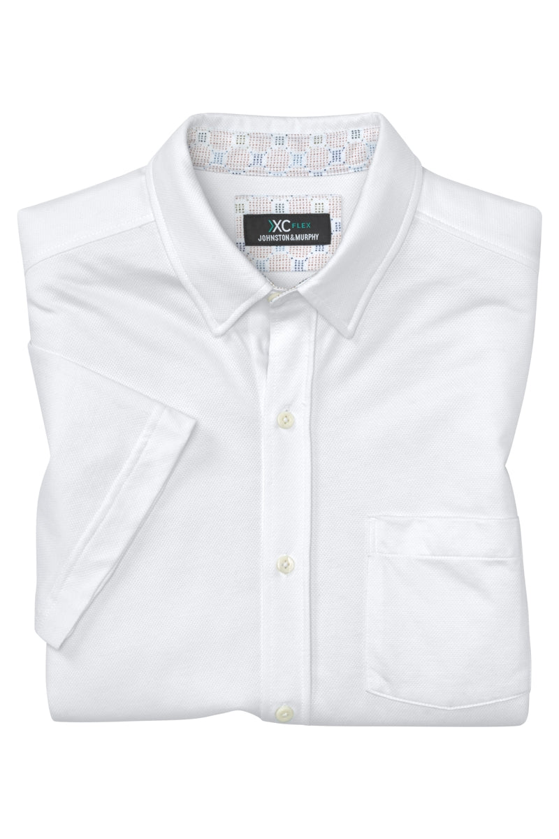 Wholesale,Johnston & Murphy, Johnston & Murphy White Birdseye Texture 4-way Stretch Shirt, White, Extra Large-51-TagXL