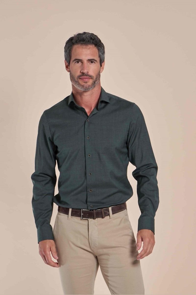 Direct From Brand,R2 Amsterdam, R2 Amsterdam Dark Green 100% Wool Shirt, Green, Medium-44-Tag41Medium-42-Tag39Small-41-Tag38Large-46-Tag42Medium-43-Tag40