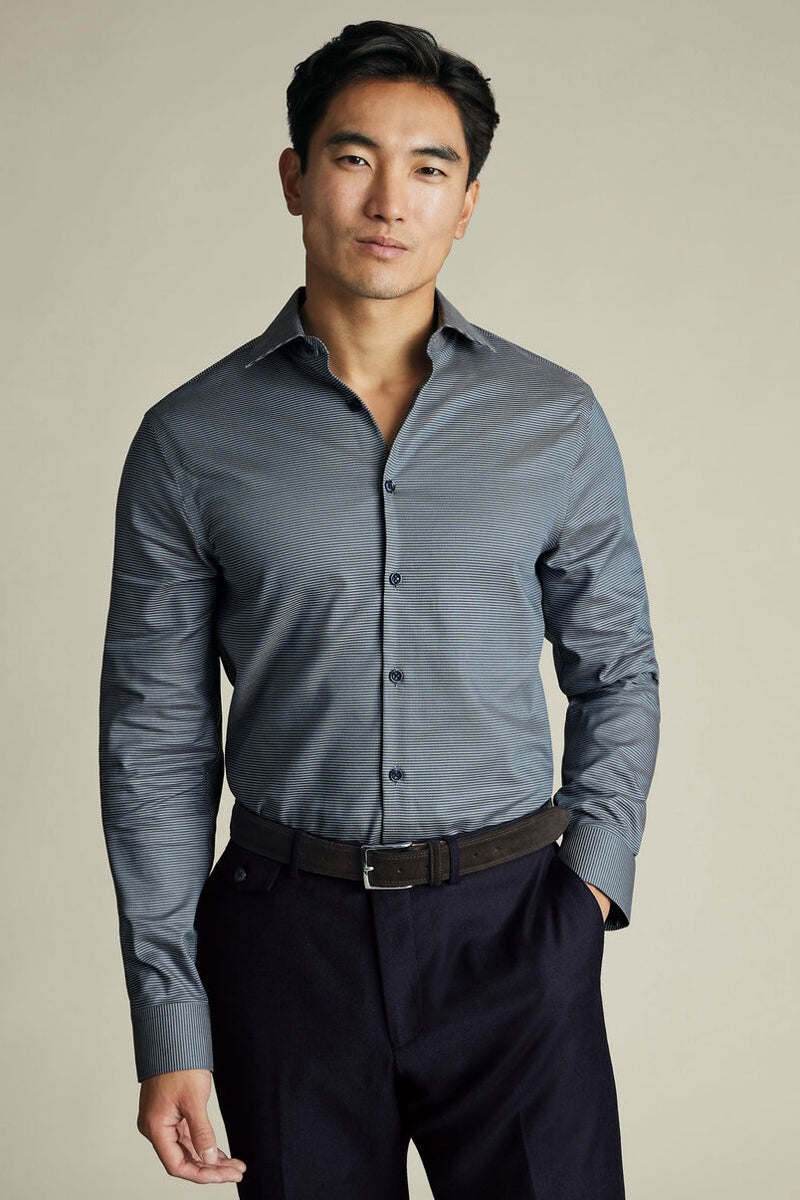 Wholesale,Charles Tyrwhitt, Charles Tyrwhitt Charcoal Stretch Circle Texture Shirt, Grey, Small-40-Tag15Medium-44-Tag16