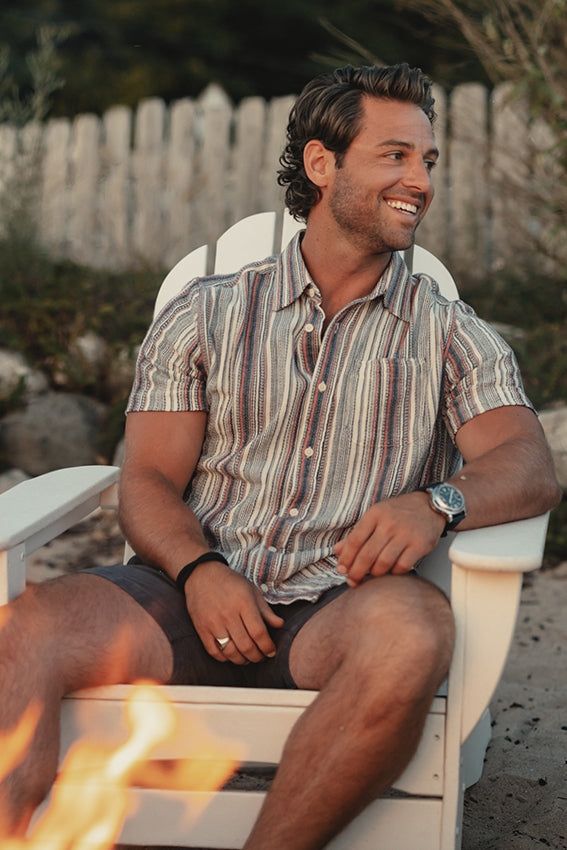 Wholesale,The Normal Brand, The Normal Brand Tan/Blue/Red Striped Textured Shirt, Tan, Small-42-TagSMedium-44-TagMLarge-46-TagLExtra Extra Large-53-TagXXL
