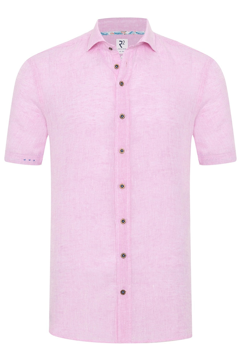 Direct From Brand,R2 Amsterdam, R2 Amsterdam Light Pink Linen Shirt, Pink, Large-46-Tag42Small-41-Tag38