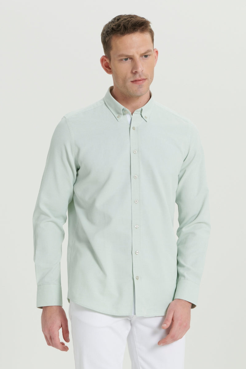 Wholesale,Altinyildiz Classics, Altinyildiz Classics Green Textured Dobby Slim Fit Shirt, Green, Large-44-TagL