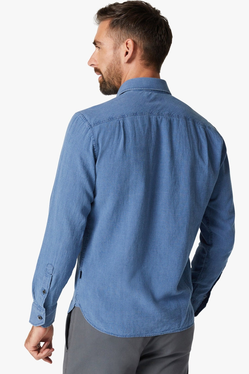 Wholesale,34 Heritage, 34 Heritage Indigo Mini Check Waffle Textured Shirt, Blue, Small-42-TagS