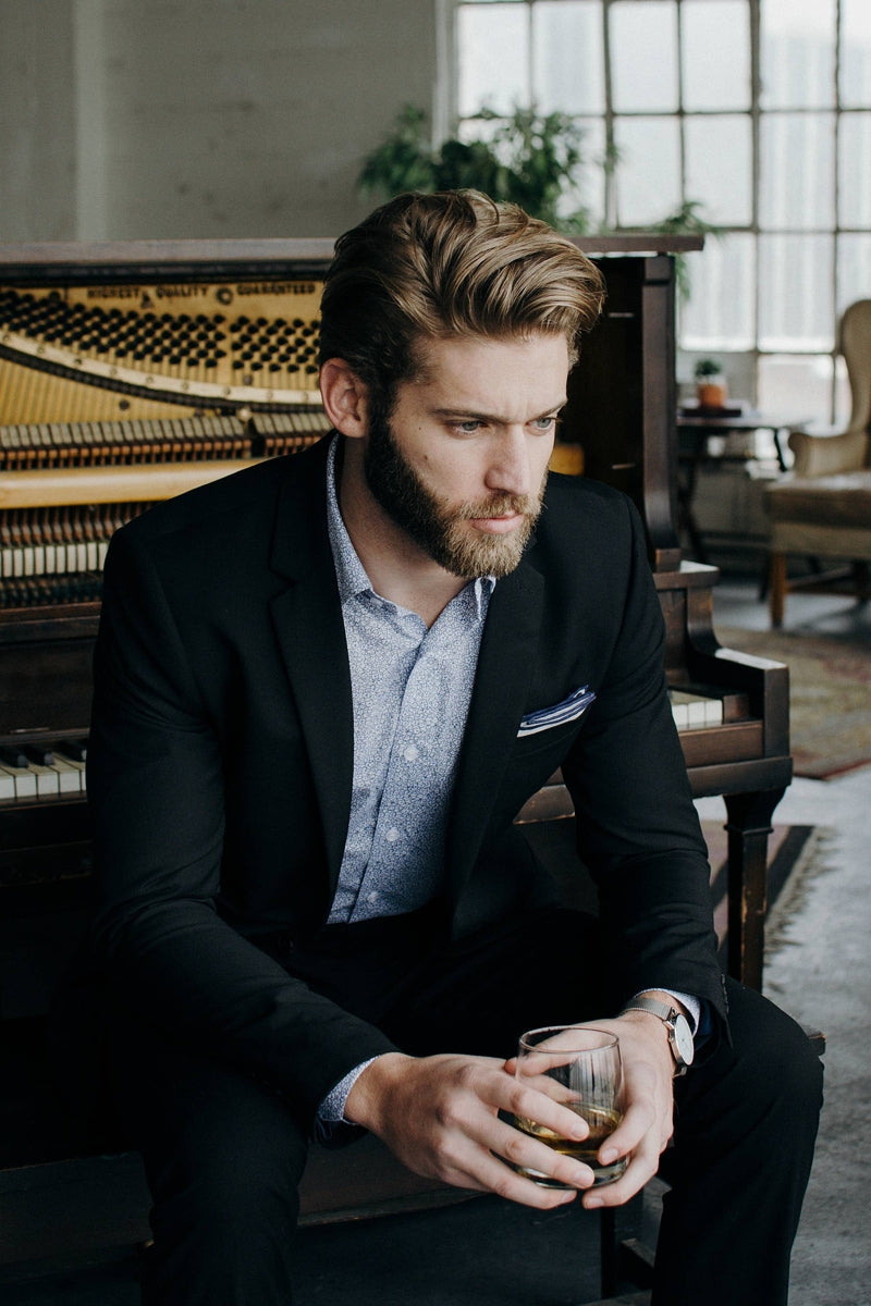 Faire,Alynn, Alynn White with Black Floral Print Slim Fit Dress Shirt, White, Medium-42-TagM