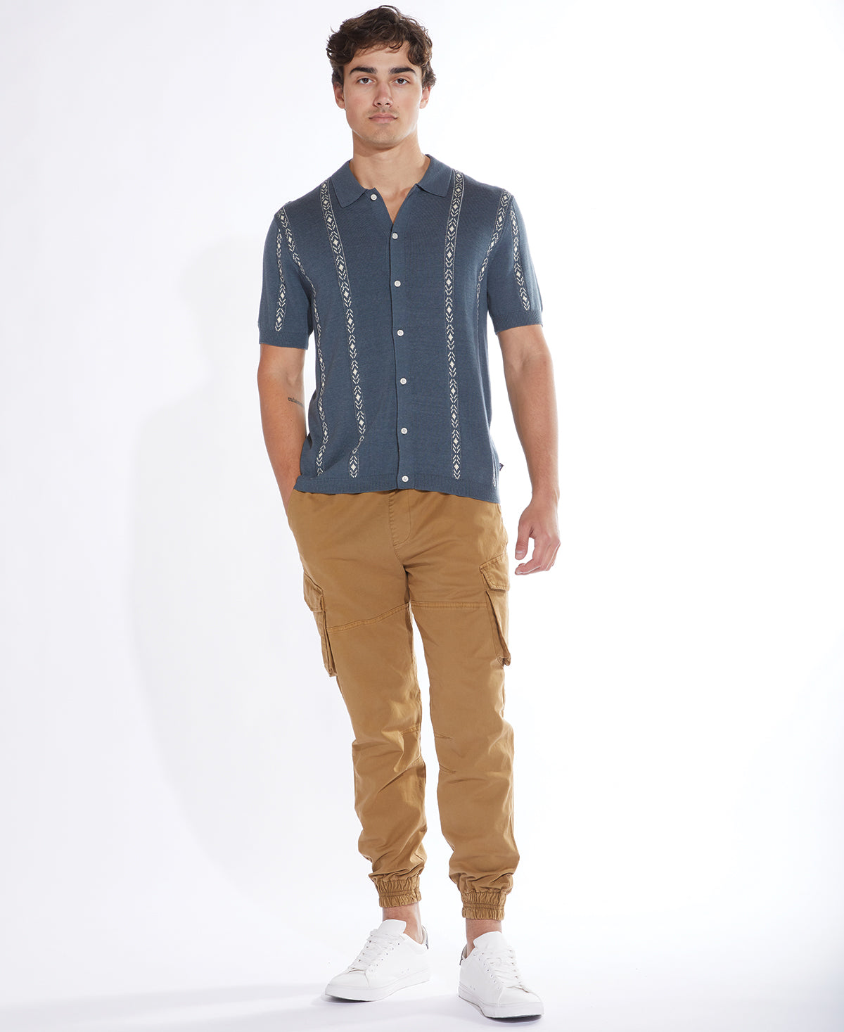 Wholesale,Civil Society, Civil Society Dark Slate Striped Jacquard Sweater Knit Short Sleeve Shirt, Blue, Medium-41-TagMLarge-42-TagLExtra Large-45-TagXLExtra Extra Large-49-TagXXLSmall-40-TagS