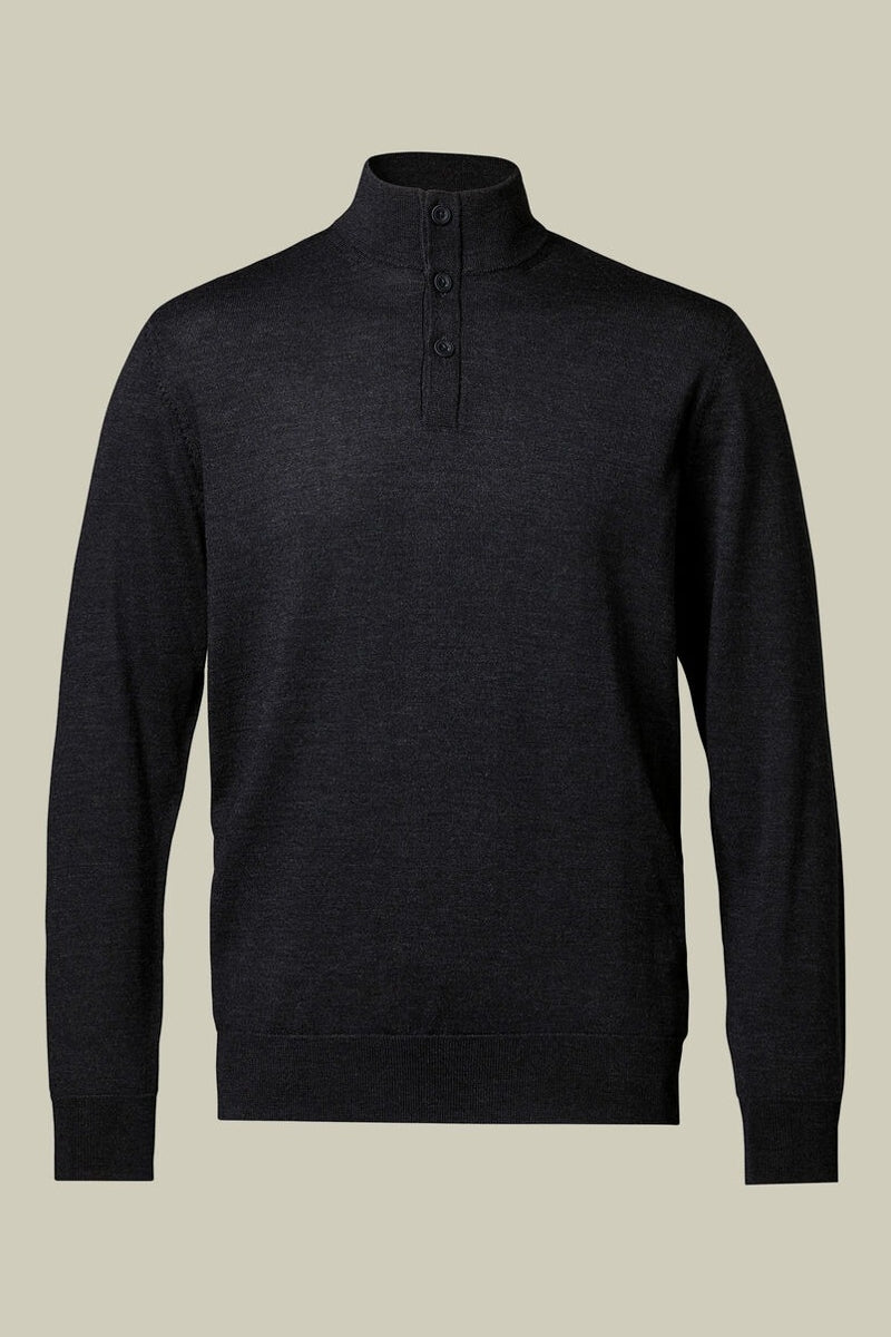 Wholesale,Charles Tyrwhitt, Charles Tyrwhitt Black Pure Merino Wool Button Neck Pullover, Black, Small-39-TagSMedium-42-TagMExtra Large-48-TagXLExtra Extra Large-51-TagXXL