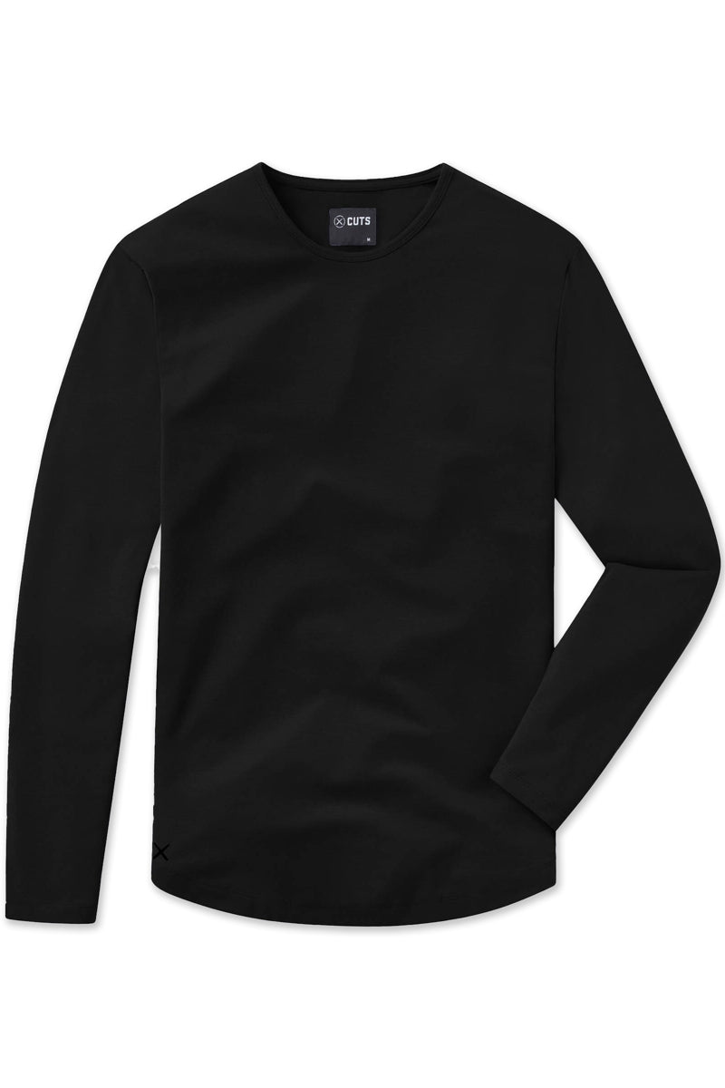 Wholesale,CUTS, CUTS Black Curve-Hem Buttery Soft Tee, Black, Large-43-TagL