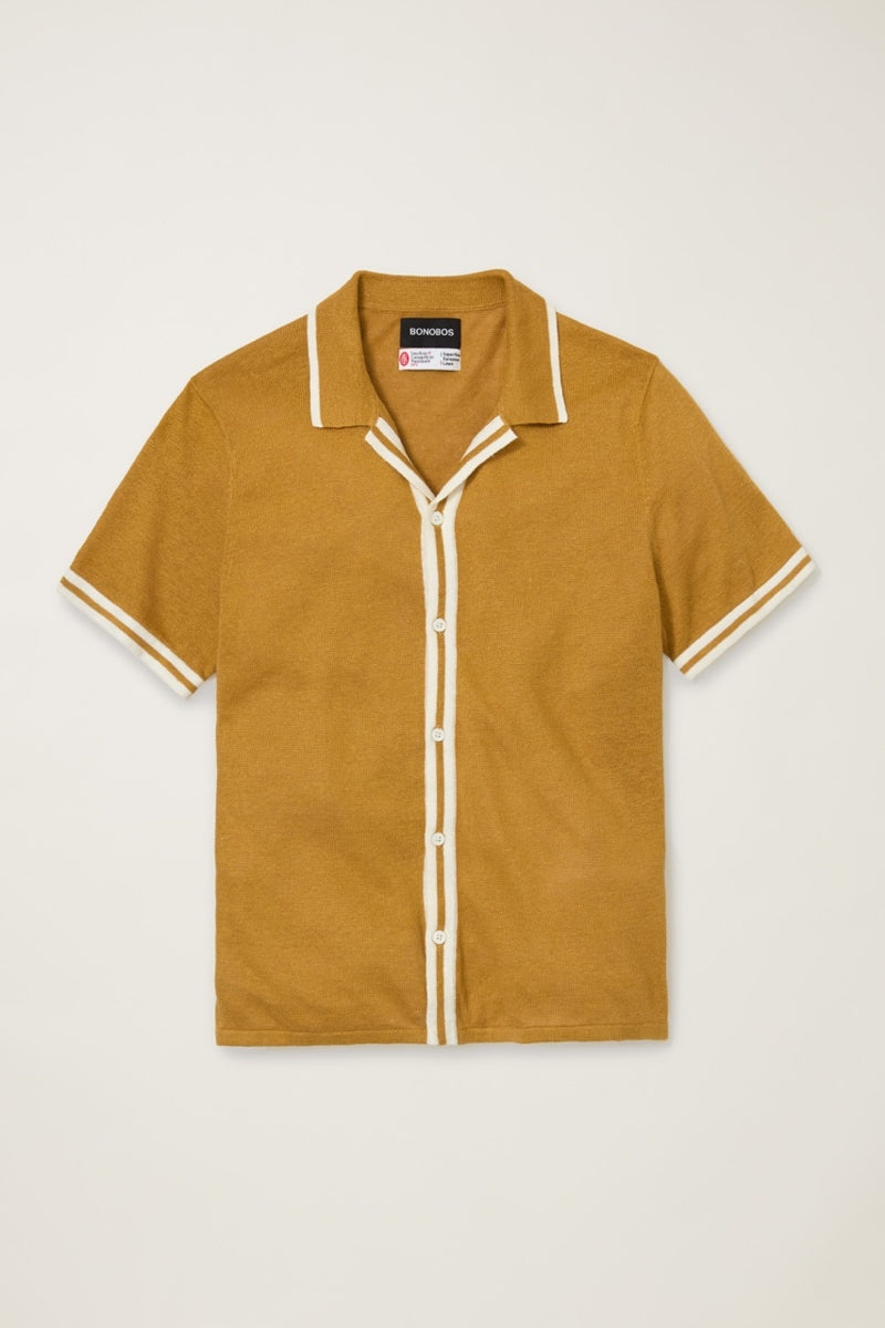 Wholesale,Bonobos, Bonobos Gold Italian Linen Knit Shirt, Yellow, Large-44-TagL