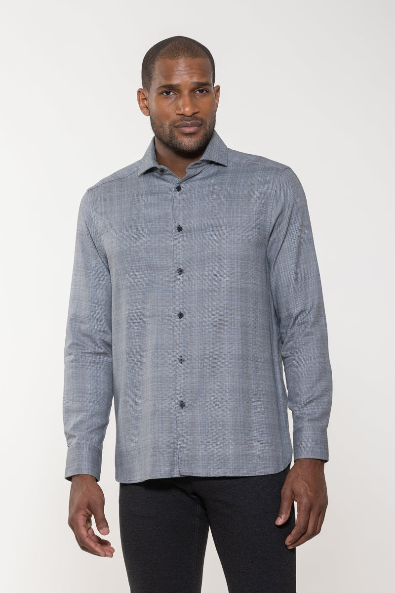 Luchiano Visconti Charcoal Plaid Basket Weave Long Sleeve Button Up