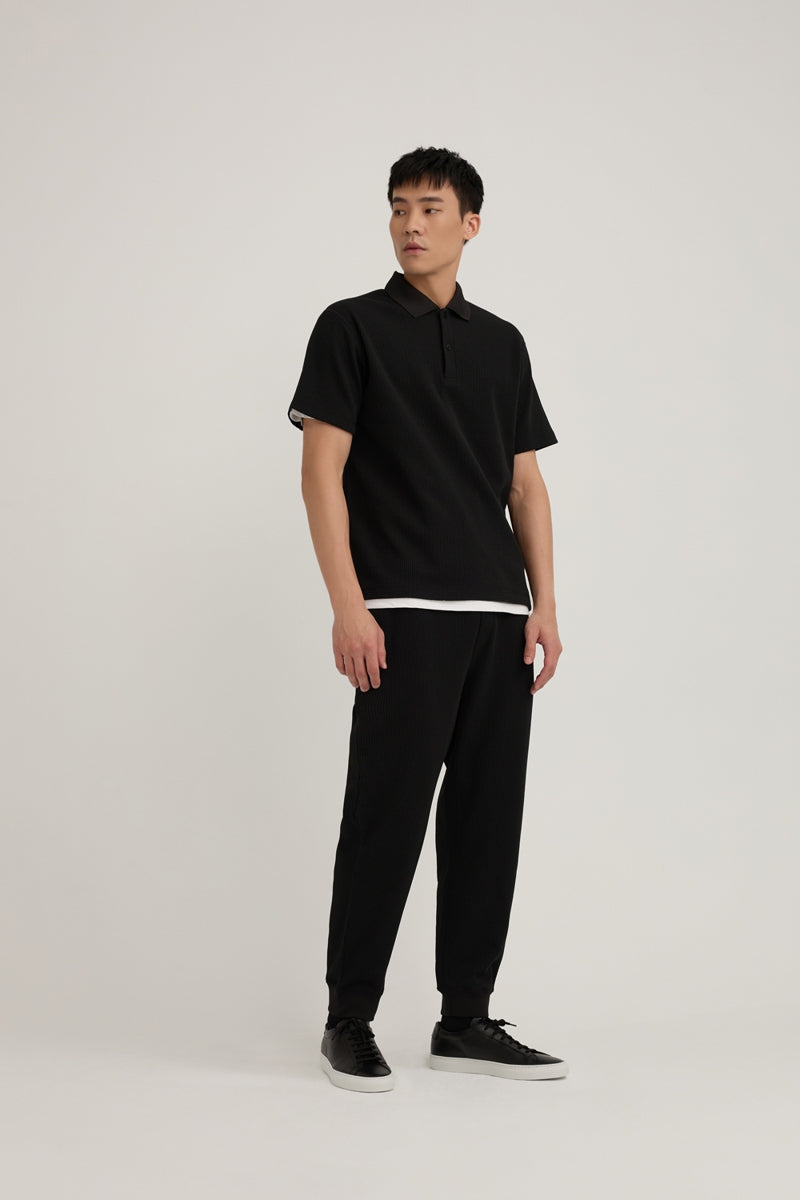 FYNE Black Knit Waffle Weave Joggers