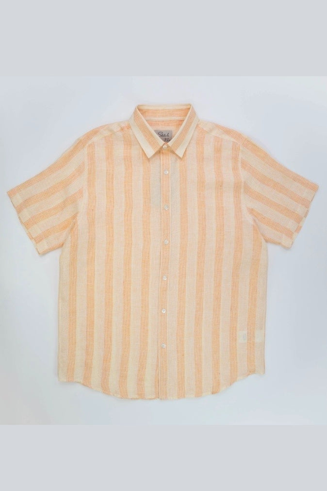 Brand Partner,Stitch Note, Stitch Note Orange Yarn Dyed Stripe The Redford Wide Interwoven Shirt, Orange, Extra Large-47-TagXL