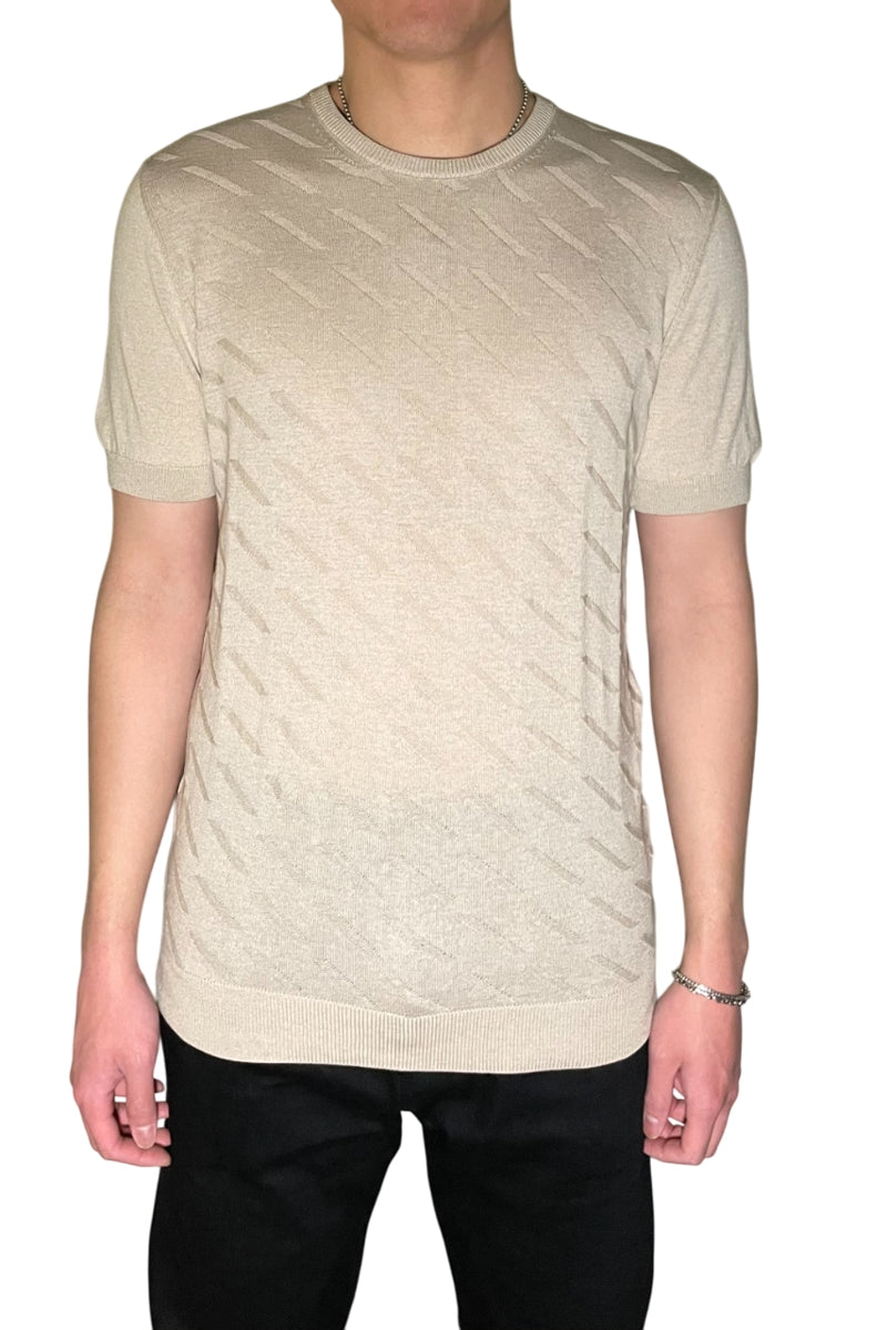 Wholesale,Mizumi, Mizumi Beige Textured Knit Crewneck Tee, Tan, Small-40-TagSMedium-42-TagMLarge-44-TagLExtra Large-46-TagXLExtra Large-47-TagXXL