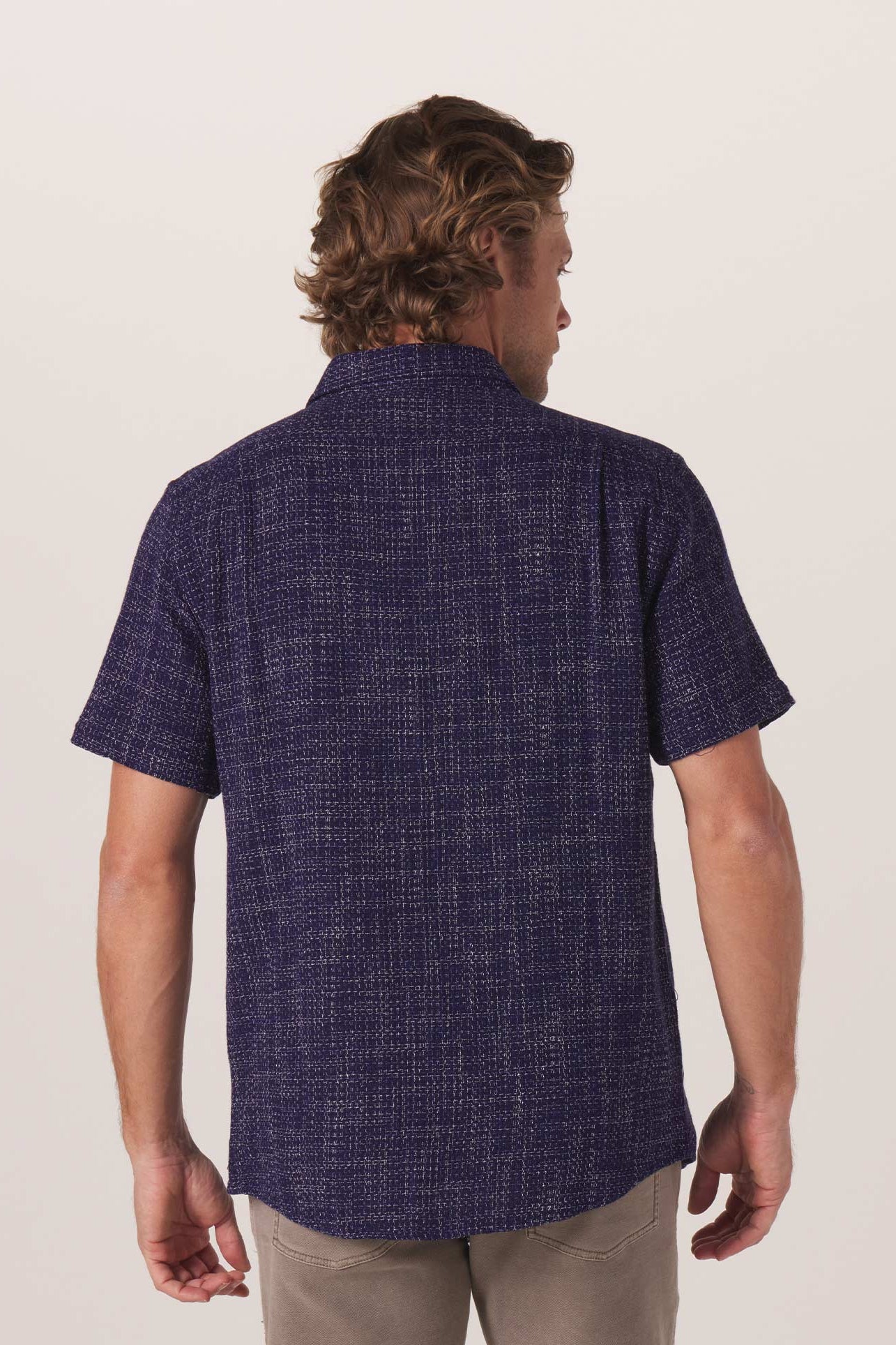 Wholesale,The Normal Brand, The Normal Brand Navy Woven Freshwater Short Sleeve Button Up Shirt, Blue, Medium-44-TagM