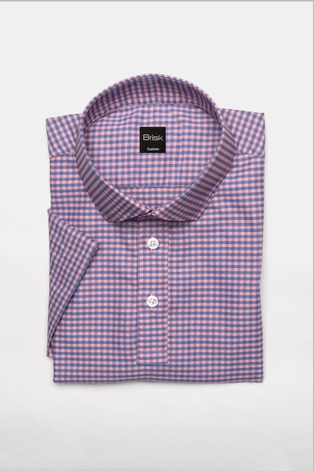Wholesale,Brisk, Brisk Pink/Blue Gingham Checkered Performance Stretch Short Sleeve Polo, Pink, Small-40-TagSMedium-44-TagMLarge-46-TagLExtra Large-49-TagXLExtra Extra Large-52-TagXXL