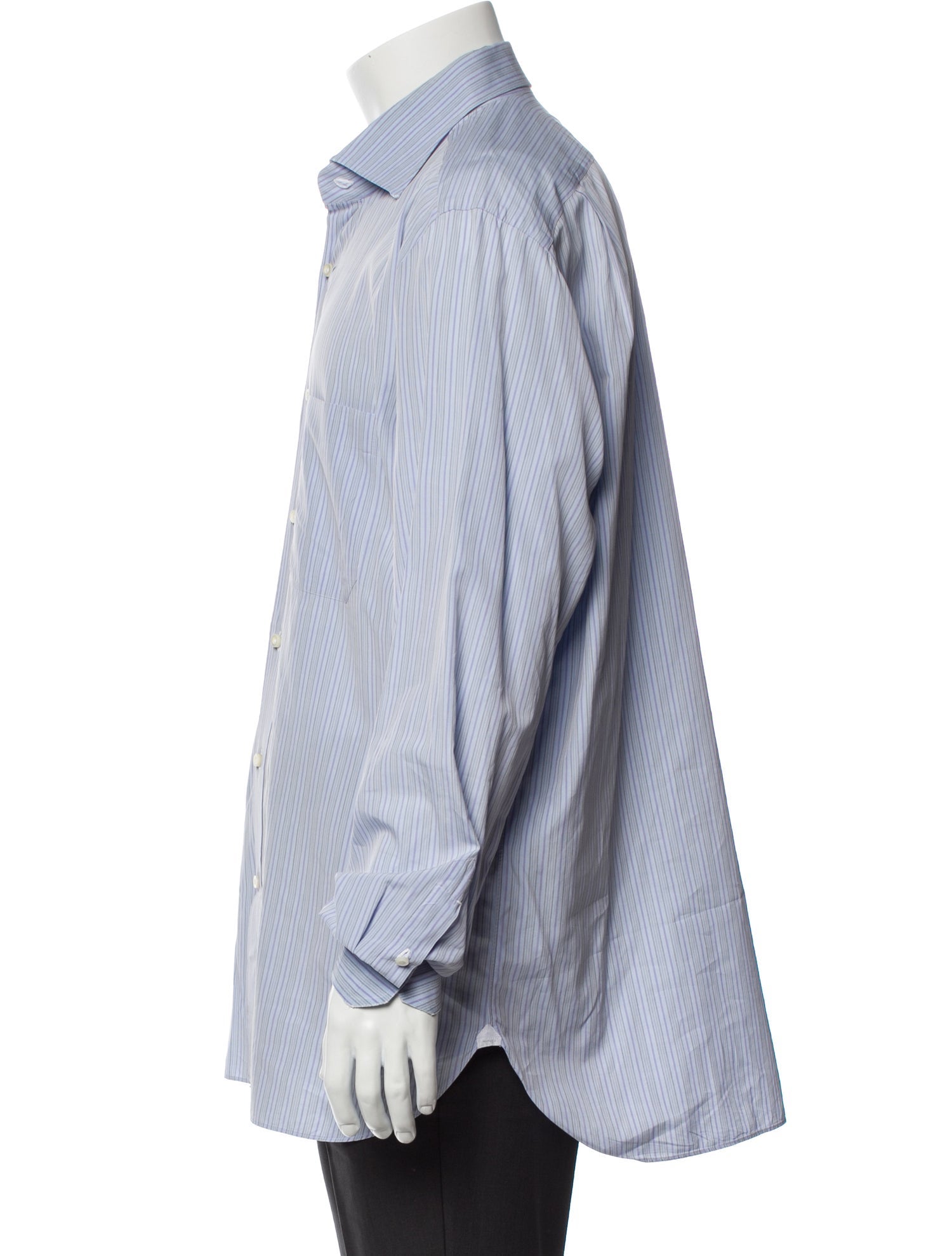 RealReal,Isaia, Isaia Blue Stripped Spred Collar Long Sleeve Dress Shirt, Blue, Extra Large-50-TagXL