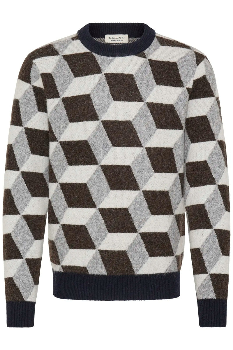 Wholesale,Casual Friday, Casual Friday Brown/Grey 3D Geo Textured Sweater, Brown, Medium-43-TagMLarge-45-TagLExtra Large-47-TagXLExtra Extra Large-50-TagXXLSmall-40-TagS
