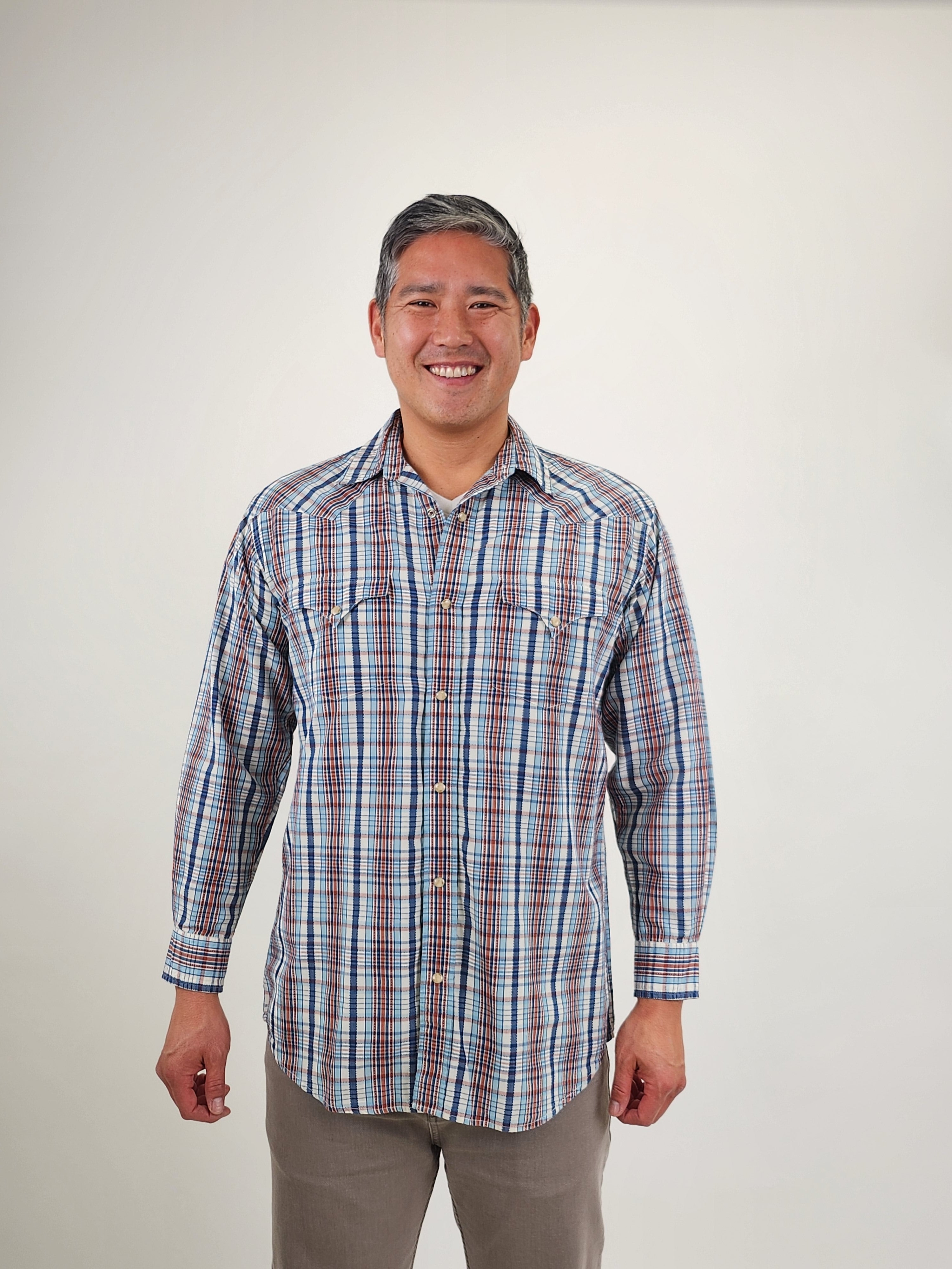 The RealReal,Lucchese, Lucchese Blue Plaid Print Western Button Up Shirt, Blue, Large-46-TagL