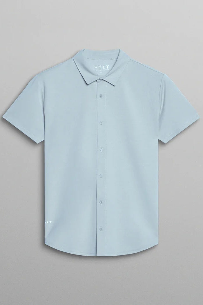 Wholesale,BYLT, BYLT Dusty Sky Knit Performance Lux Shirt, Blue, Small-40-TagSMedium-42-TagMLarge-44-TagLExtra Extra Extra Large-54-Tag3XL