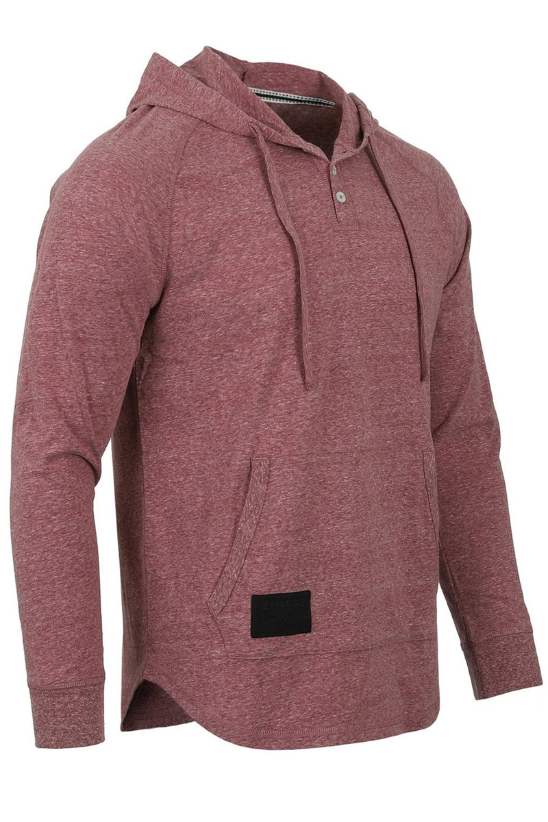 Faire,Zimego, Zimego Maroon Heathered Raglan Henley Hoodie, Red, Small-40-TagSMedium-41-TagMLarge-44-TagLExtra Large-48-TagXLExtra Extra Large-51-TagXXL