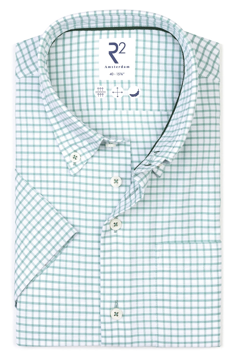 R2 Amsterdam Green/White Check Short Sleeve Button Up Shirt