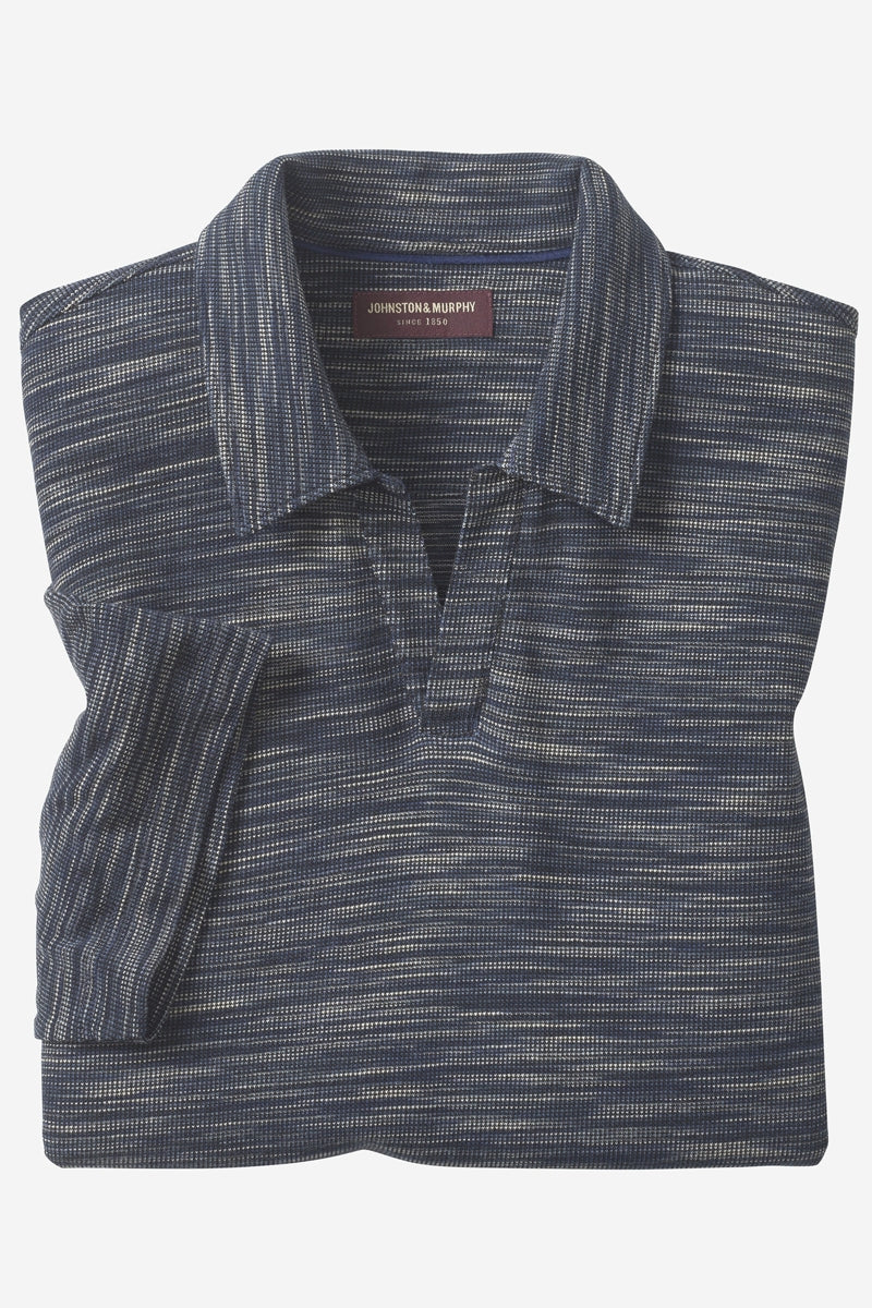 Wholesale,Johnston & Murphy, Johnston & Murphy Navy Striated Textured V-Neck Polo, Blue, Extra Extra Large-54-TagXXL