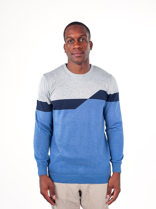 Jakamen Blue/Grey Multi Colorblock Crewneck Sweater