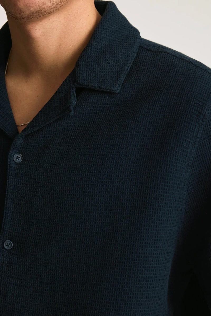 Wholesale,Mavi, Mavi Navy Waffle Knit Camp Collar Shirt, Blue, Extra Extra Large-52-TagXXL