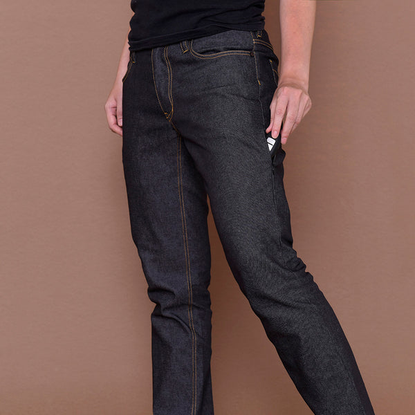 PROFI Black with Yellow Stitch Super-resistant Multi-pockets Low-rise Slim Functional Denim Pants