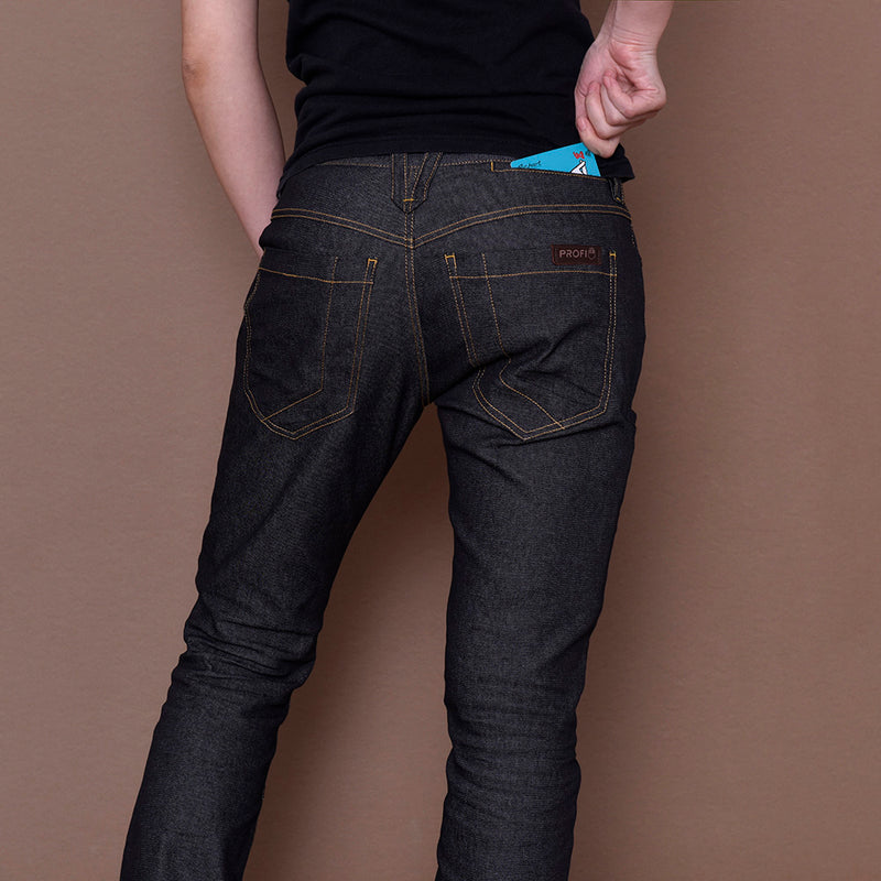 PROFI Black with Yellow Stitch Super-resistant Multi-pockets Low-rise Slim Functional Denim Pants