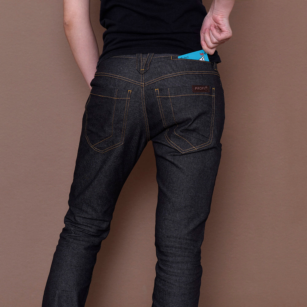 Brand Partner,PROFI, PROFI Black with Yellow Stitch Low-rise Functional Jeans, Black, 30W-28L-Tag30