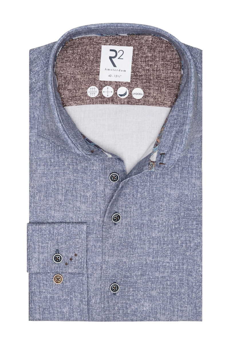 Direct From Brand,R2 Amsterdam, R2 Amsterdam Navy Tencel Shirt, Blue, Small-40-Tag38