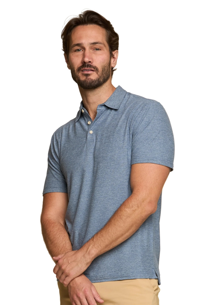 Wholesale,Fundamental Coast, Fundamental Coast Heathered Blue Mini Stripe Reverse-jersey Polo, Blue, Small-40-TagSMedium-42-TagMLarge-45-TagLExtra Large-48-TagXL