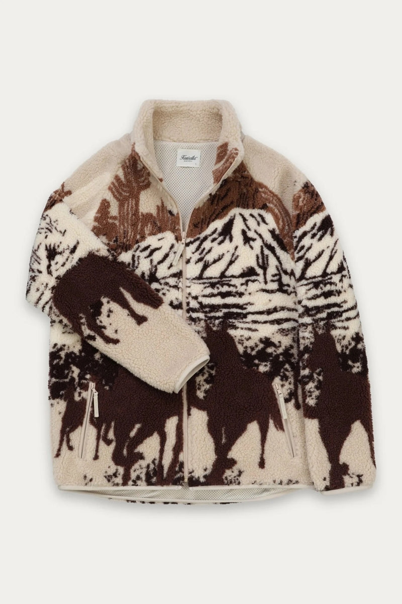 Wholesale,Kuwalla, Kuwalla Desert Stallion Printed Terry Sherpa Fleece Jacket, Cream, Small-44-TagSMedium-46-TagMLarge-48-TagLExtra Large-50-TagXL