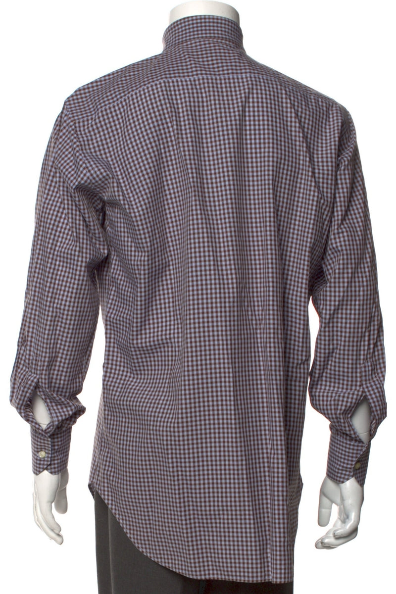 RealReal,Etro, Etro Brown/Blue Plaid Print Long Sleeve Dress Shirt, Brown, Large-46-Tag40