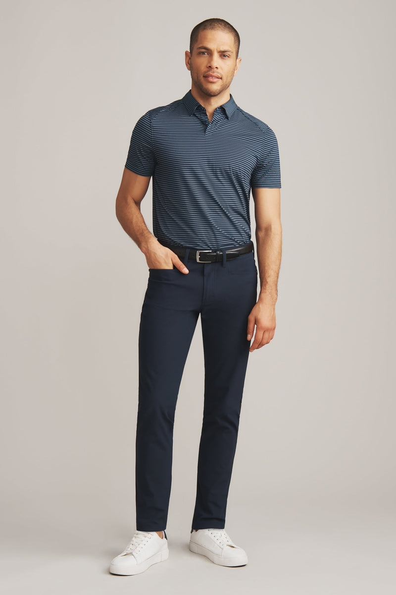 Wholesale,Rhone, Rhone Blue/Silver/Light Blue Double Stripe Slim Performance Polo, Blue, Small-39-TagS