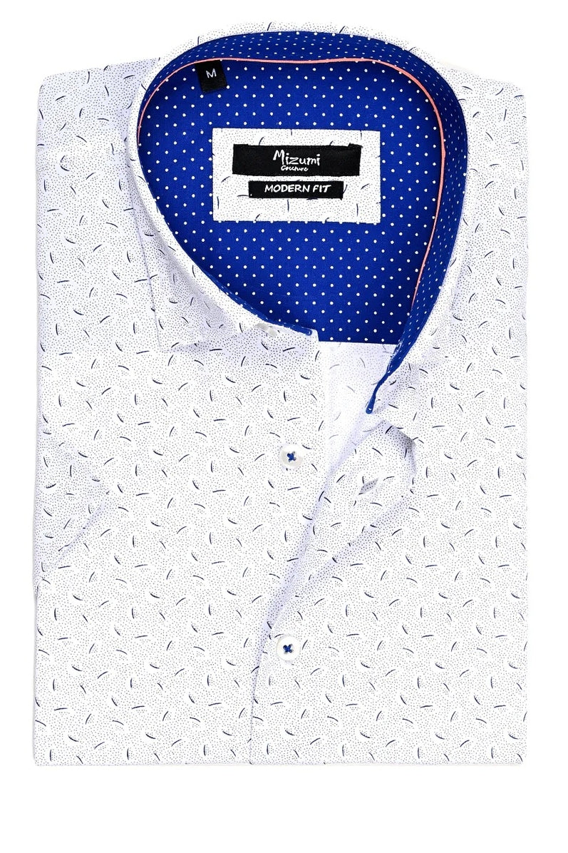 Wholesale,Mizumi, Mizumi Off White/Navy Printed Shirt, White, Large-45-TagL