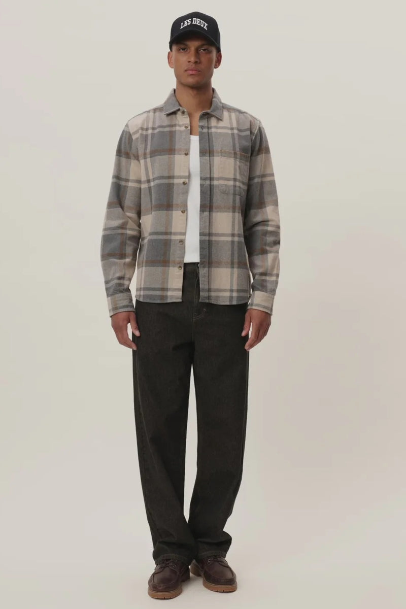 Wholesale,Les Deux, Les Deux Grey Melange Check Flannel Overshirt, Grey, Small-44-TagSMedium-46-TagMLarge-48-TagLExtra Large-50-TagXL