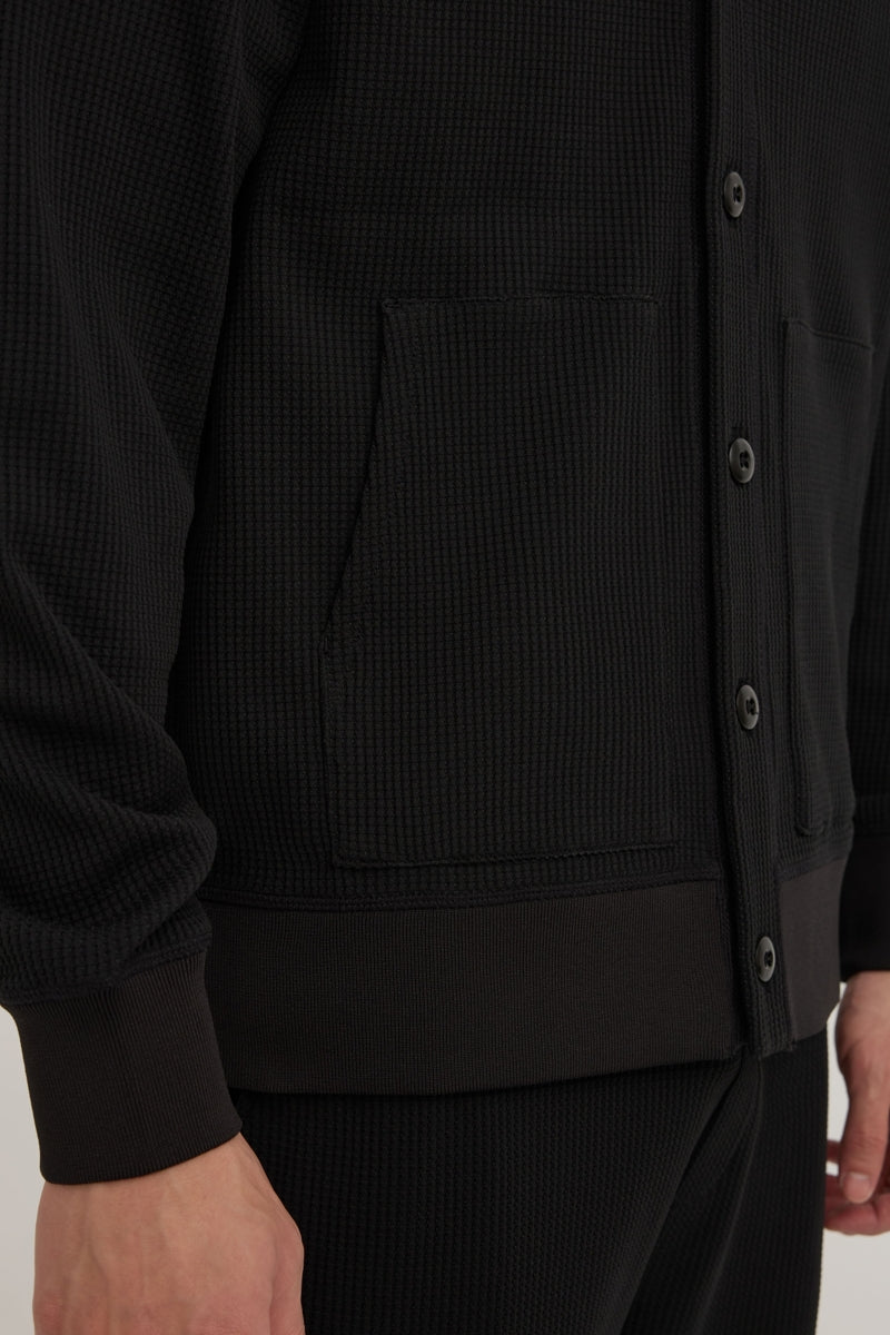 Direct From Brand,FYNE, FYNE Black Knit Waffle Weave Cardigan, Black, Extra Large-48-TagXL