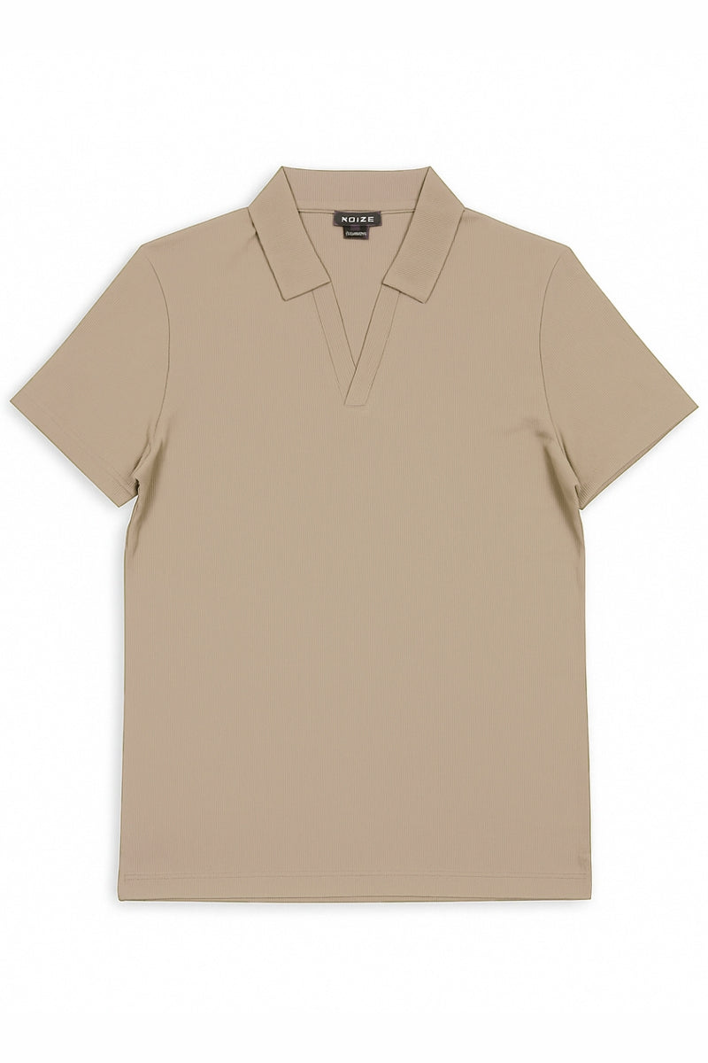 Wholesale,Noize, Noize Camel V-neck Ribbed Polo, Tan, Medium-44-TagM
