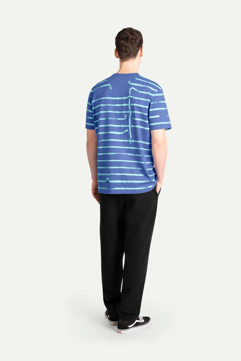 Wholesale,KAFT, KAFT Cosmic Blue Striped T-Shirt, Blue, Extra Large-48-TagXL