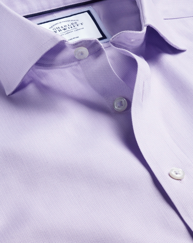 Charles Tyrwhitt Lilac Spread Collar Non-Iron Henley Weave Classic Fit Shirt