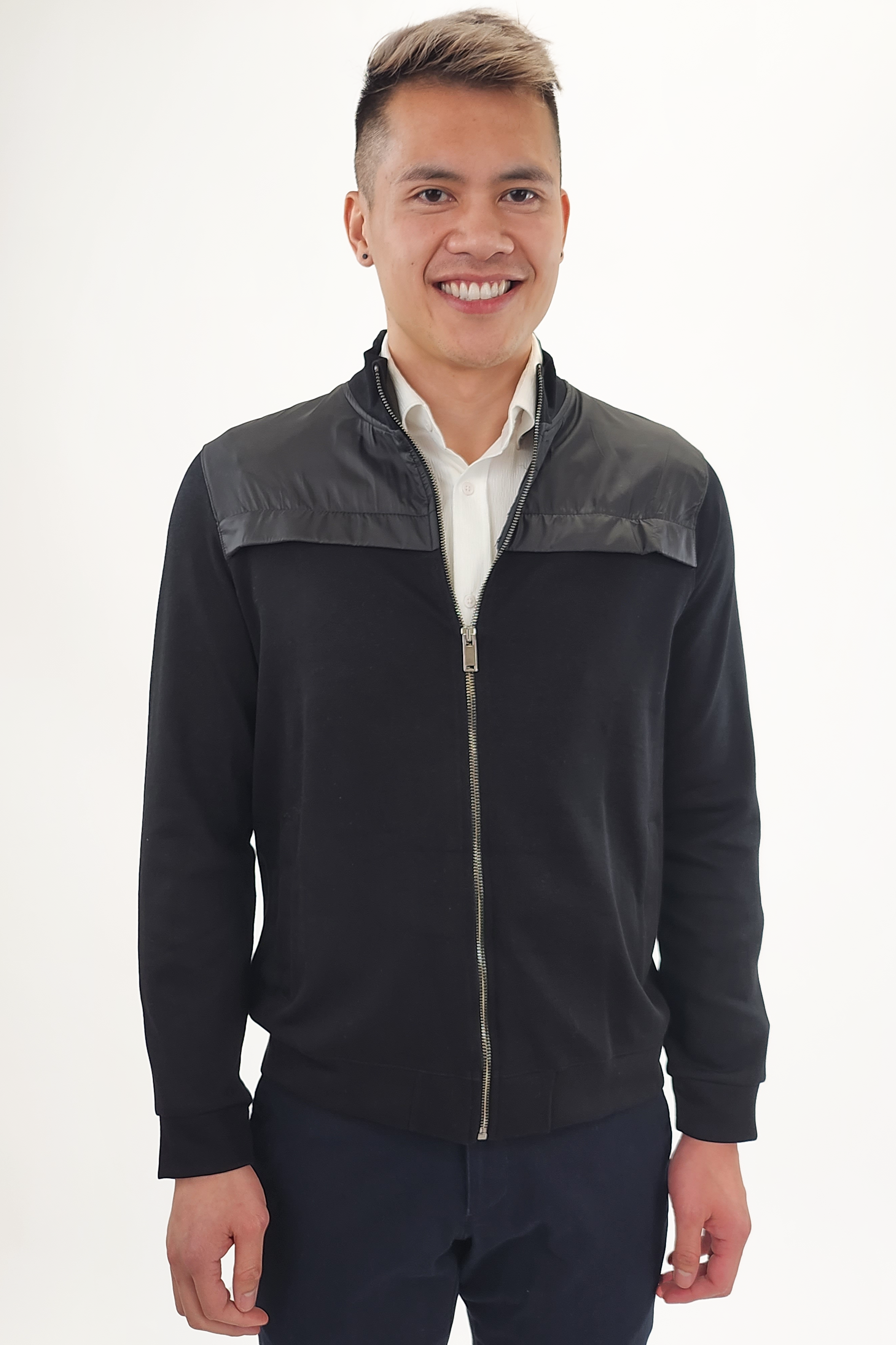 Bobbi + Bricka,Noize, Jakamen Navy Mockneck Full Zip Knit Jacket With Nylon Detail, Blue, Large-44-TagLMedium-42-TagMExtra Large-47-TagXLLarge-46-TagLMedium-44-TagMSmall-43-TagSExtra Extra Large-50-TagXXLMedium-44-TagLExtra Large-48-TagXXL