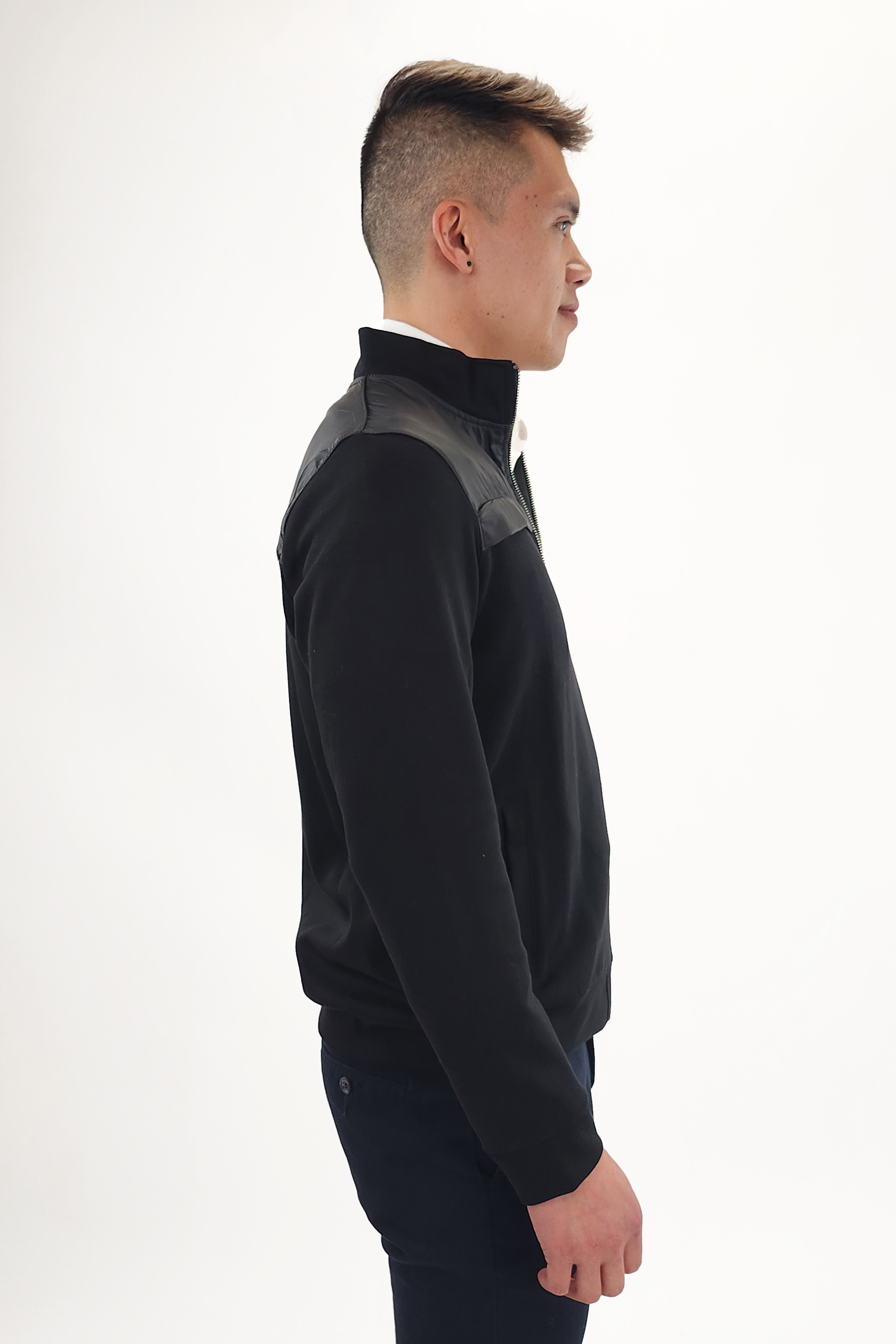 Bobbi + Bricka,Noize, Jakamen Navy Mockneck Full Zip Knit Jacket With Nylon Detail, Blue, Large-44-TagLMedium-42-TagMExtra Large-47-TagXLLarge-46-TagLMedium-44-TagMSmall-43-TagSExtra Extra Large-50-TagXXLMedium-44-TagLExtra Large-48-TagXXL