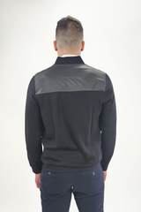 Jakamen Black Mockneck Full Zip Knit Jacket With Nylon Detail